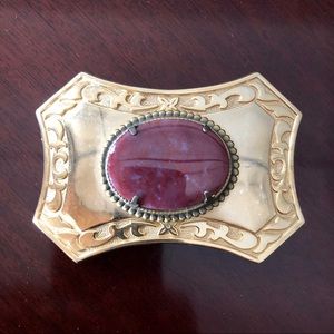 Vintage Belt Buckle Gold & Polished Natural Stone
